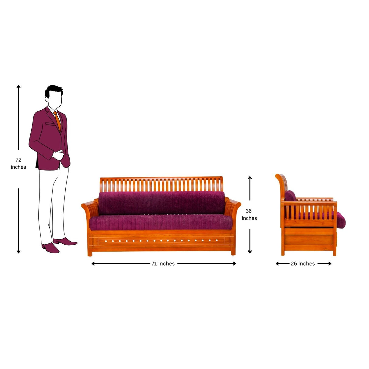 Orlando Regal Wooden Sofa Set (3+1+1 Seater) - Teak Finish