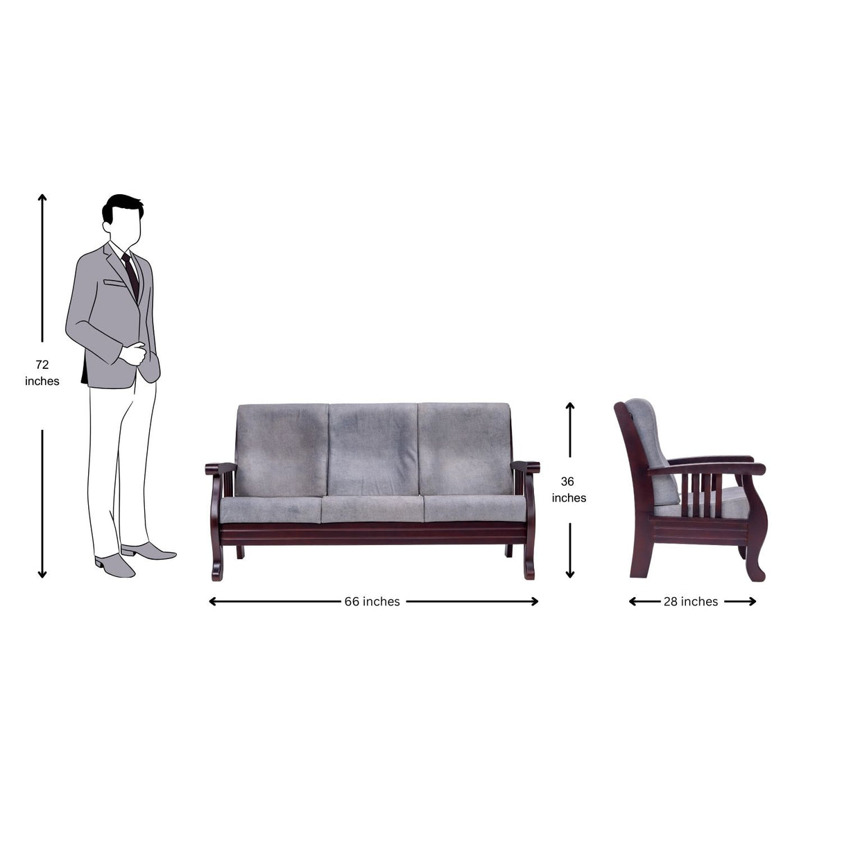 Indiana Elite Wooden Sofa Set (3+1+1 Seater) - Light Walnut Finish