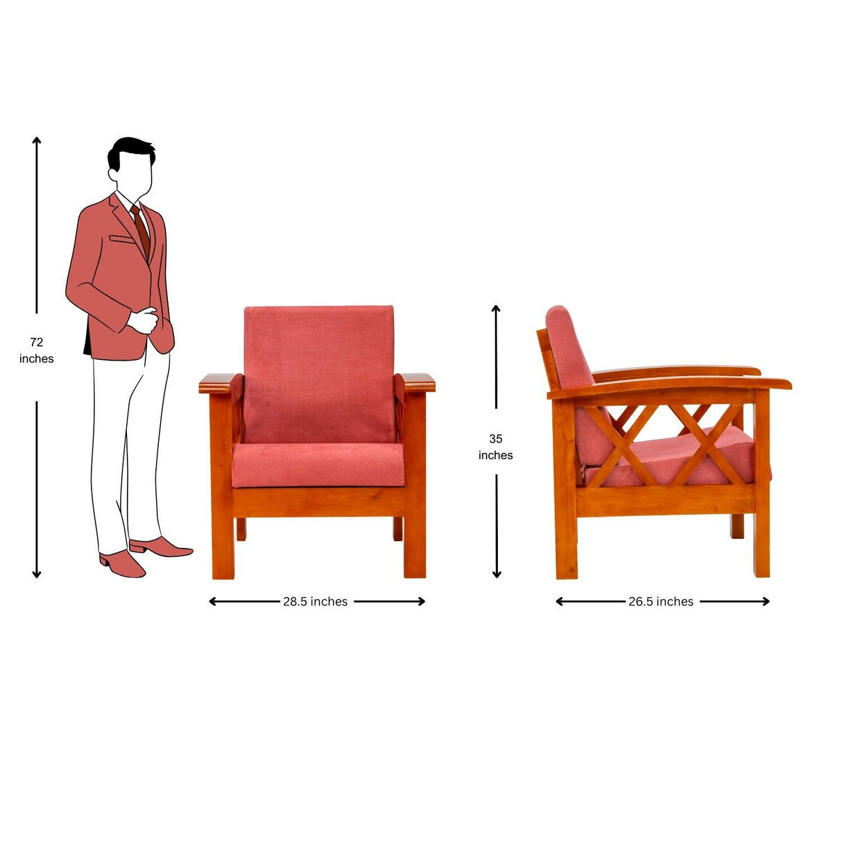 Georgia Prime Wooden Sofa Set (3+1+1 Seater) - Teak Finish